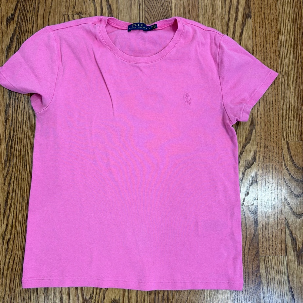 PINK PONY CLUB Polo Ralph Lauren Pink Crewneck Tee with Pink Pony (L)